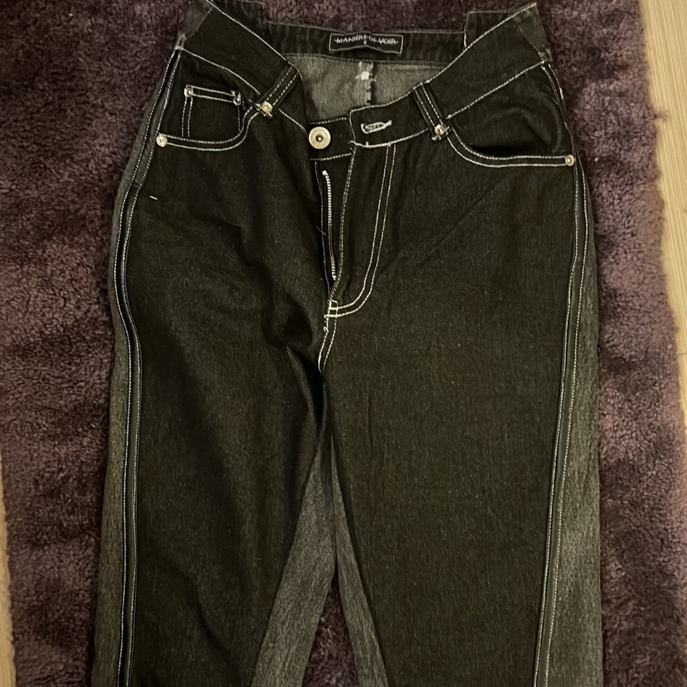 Two tone V mom jeans